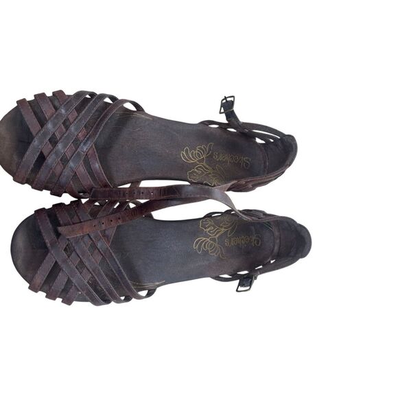 Skechers Brown Leather Strappy Wedge Sandals Ankle Strap Size 10 - Picture 6 of 10
